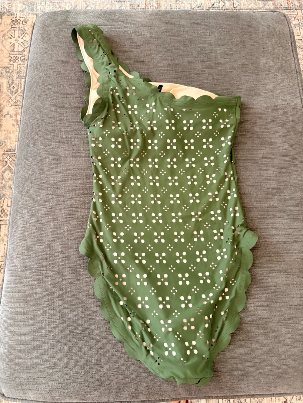 J. Crew Green One-Shoulder Scalloped Eyelet One-Piece Swimsuit - Picture 4 of 5